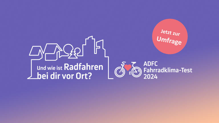 ADFC Fahrradklimatest - Silhouette von Häusern und einem Fahrrad